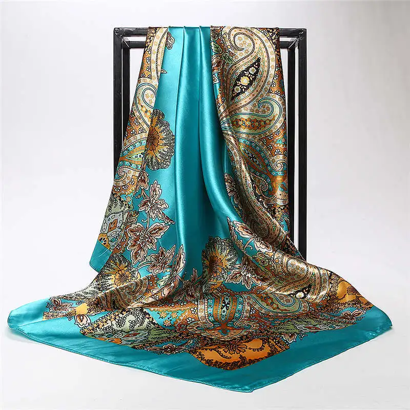 Летний Шелковый шарф, женский роскошный дизайнерский Бандана с кисточками, винтажный атласный квадратный мусульманский хиджаб, шарфы, богемные шали - Цвет: Темно-коричневый