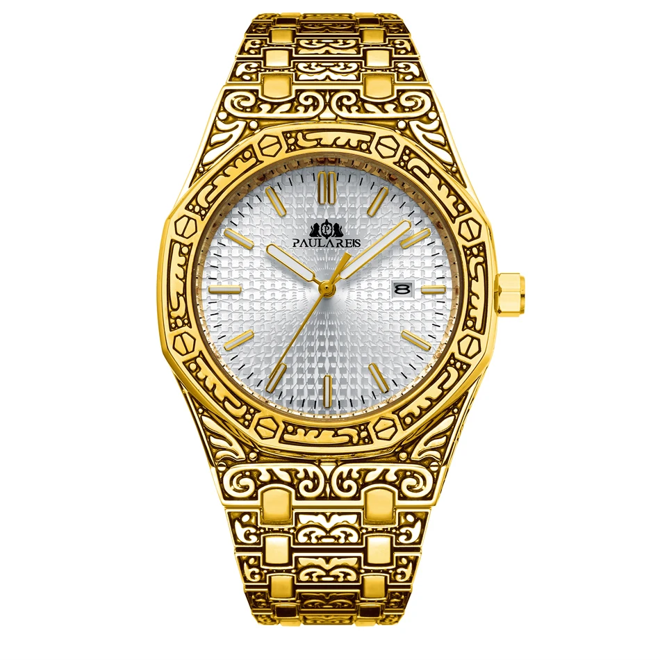 Gold White Мужские Винтажные люминесцентные часы в античном стиле, розовое золото, желтое золото, серебро, 2 тона, модные синие классические кварцевые роскошные часы - Цвет: Gold White
