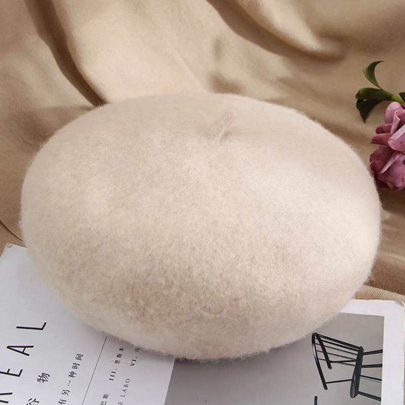 Женская шерстяная шапка в стиле художника, винтажные береты, осенние и зимние женские береты, однотонные кепки, женская шапка, теплая прогулочная шапка