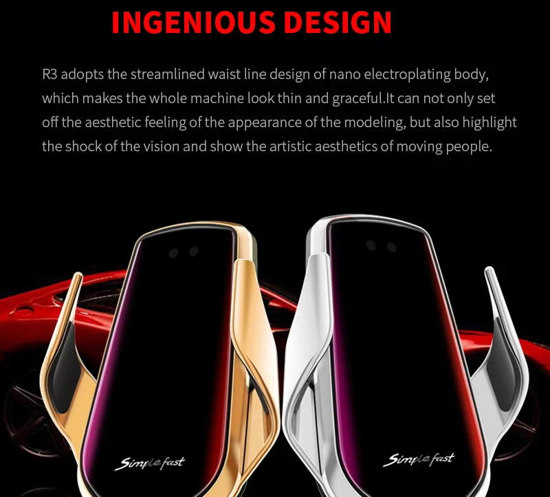 10W Wireless Car Charger R3 Infrared Auto Clamp Fast Charging Phone Holder Mount R2 for iPhone X XR XS Max