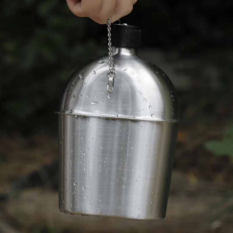 Water Bottle Stainless Steel Cup Household us Stainless Steel Army Water Cup Military Canteen Cup Hiking Arm Kettle/Bottle and Spork set with Green Nylon Cover