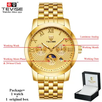 

TEVISE Luxury Automatic Watch Men Steel Mechanical Self-Wind Auto Date Week Watches Man Clock Montre Homme Automatique Luxe