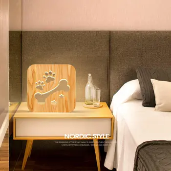 

Creative Wood Carving LED Night Light Dog Paw Wolf Head Lights USB Power Desk Table Lamp For Kids Baby Gift Night Light