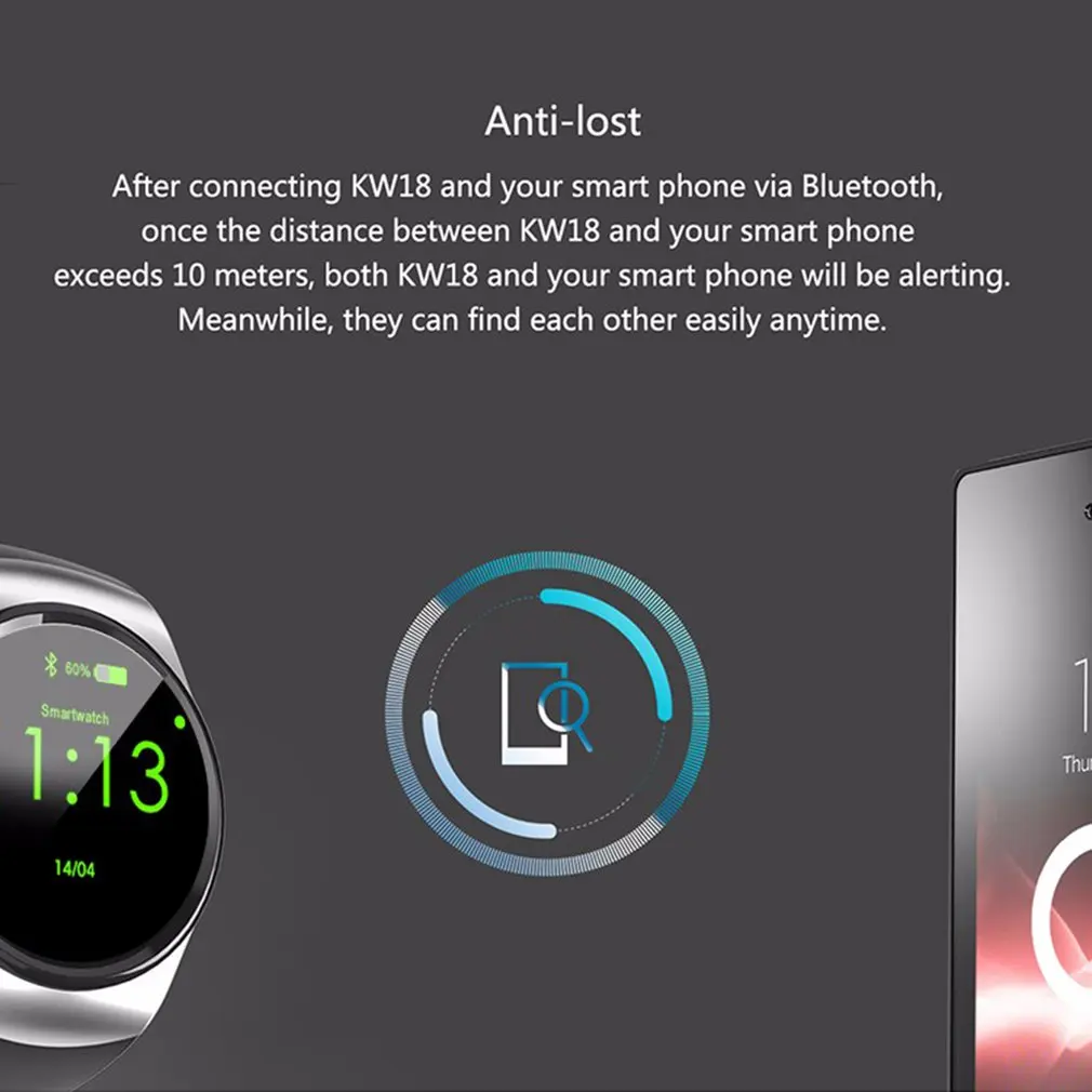 KW18 Smart Watch Touch Screen Heart Rate Monitor and Pedometer Smart Health Watch Water Resistant Sports Bracelet KW18 Smart Watch Touch Screen Heart Rate Monitor and Pedometer Smart Health Watch Water Resistant Sports Bracelet