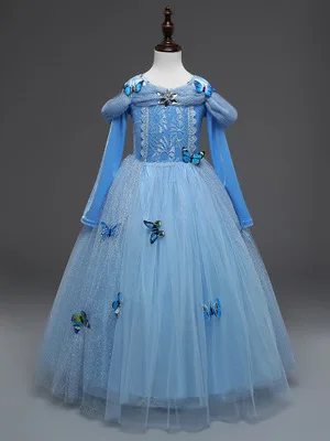 Платье Королевы Эльзы для костюмированной вечеринки; костюмы Эльзы и Эльзы; платье принцессы Анны для девочек; вечерние платья для девочек; комплект одежды Эльзы - Цвет: sky blue