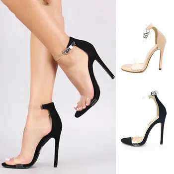 

Women Pumps Transparent Heels Clear Shoes Woman Black Nude PVC Peep Toe Stilettos High Heels Sandals Plus Size dfv4