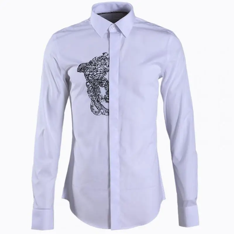 

Minglu Solid Color Mens Shirts Luxury Sketch Printing Long Sleeve Mens Dress Shirts Plus Size 4xl Slim Fit Casual Man Shirts