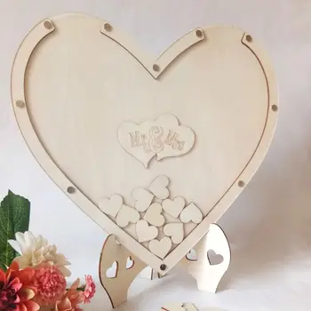 

Unique Heart Wedding Guest Book Signature Sign with 75 Wood Hearts Drop Frame Rustic Decor