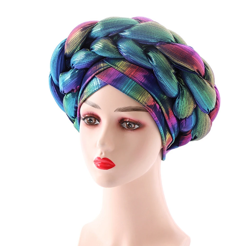 

HanXi Double Twist Braid Turban Women Symphony African Auto Gele Headtie Luxury Party Muslim Headband Hat