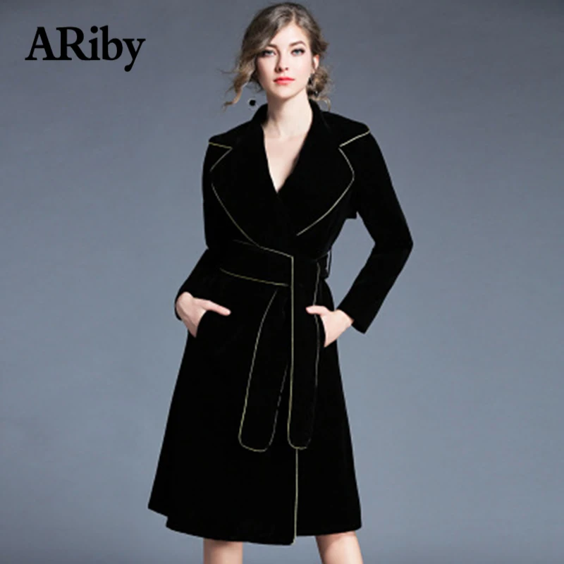 

ARiby Fashion Gold Striped Lace Velvet Jacket New Gold Striped Suit Collar Long Sleeve Waist High-end Velvet Windbreaker Jacket