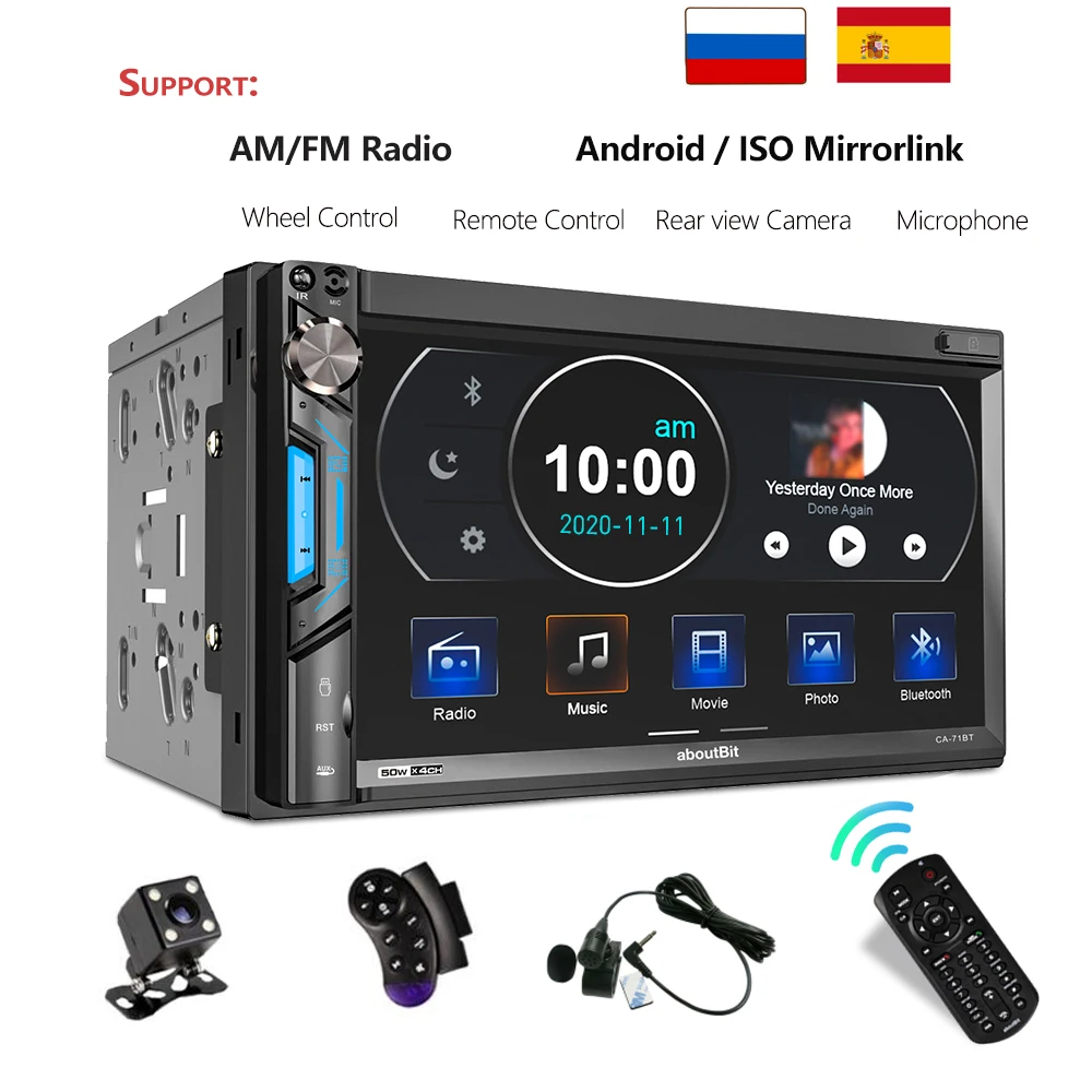 2 Din Autoradio Mit Bluetooth 7 zoll Multimedia Mp5 Player AUX USB AM FM Spiegel link 2din Autoradios Für universal Auto Stereo
