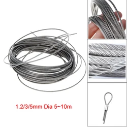 Câble métallique Flexible en acier inoxydable 1.2, 304/3/5mm de diamètre, 5 ~ 10m de Long, recouvert de PVC, corde à linge souple, levage de pêche 
