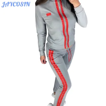 

JAYCOSIN Women Set Clothes Sexy V-Neck Solid Stitching Long Sleeve Zipper Blouse Top And Pants Sport Outfits Autumn Winter 1025