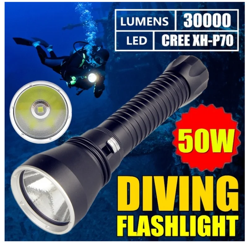 

XHP70 LED White Light 5000 Lumens Diving Flashlight 26650 Torch Underwater 100M xhp70.2 spearfishing led diving lamp
