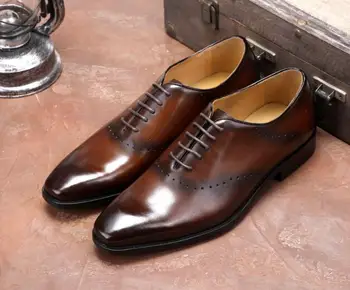 

Bullock lace-up Fashion men carved dress shoes square toe handmade oxford for men falt party wedding shoes