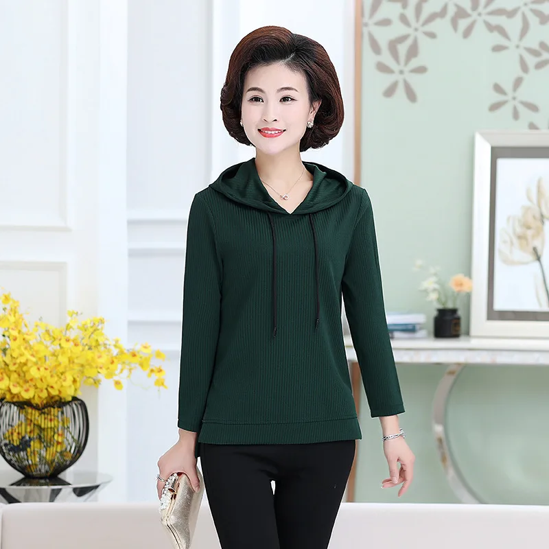 

Mom Autumn Clothing Hoodie 2019 New Style Large Size Middle-aged WOMEN'S Coat Casual Middle-aged WOMEN'S Apparels Hooded Hoodie