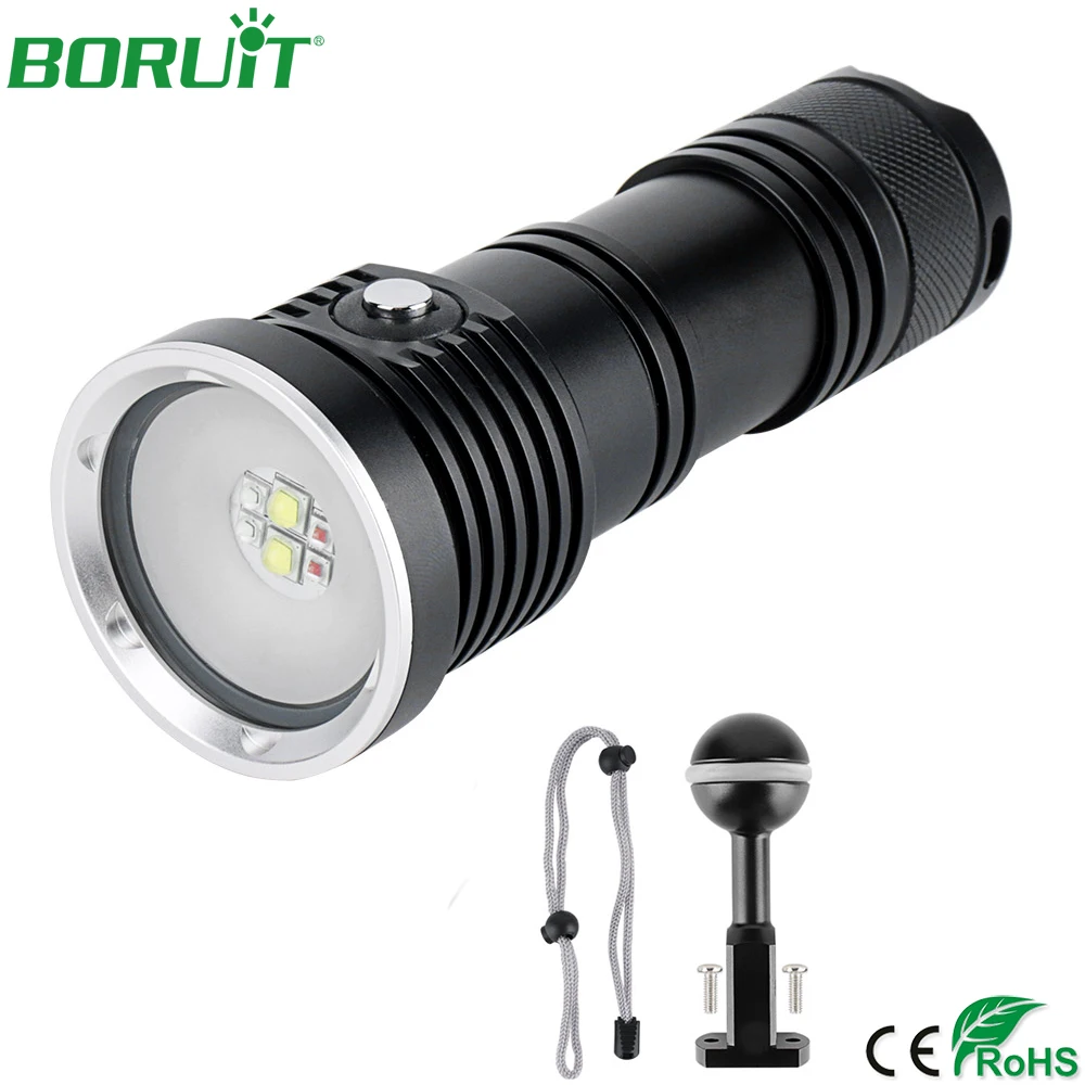 BORUiT XM-L2 светодиодный вспышка для подводного погружения и светильник IPX8 Водонепроницаемый Подводная фотосъемка заполнить светильник s белый/красный/синий светильник Отдых Охота фонарик лампы