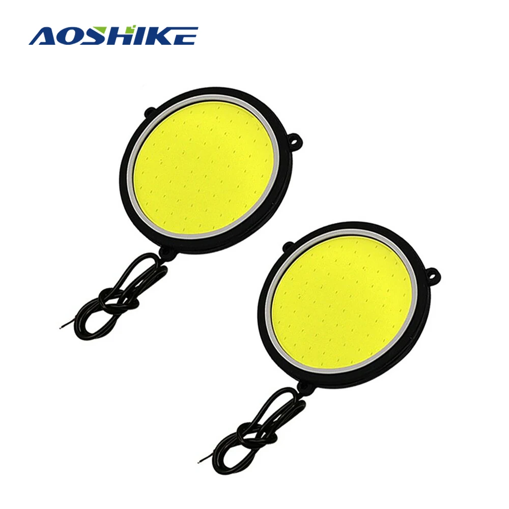AOSHIKE 90mm DC 12V COB Car DRL Round Shape Daytime Running Light White LED Lights