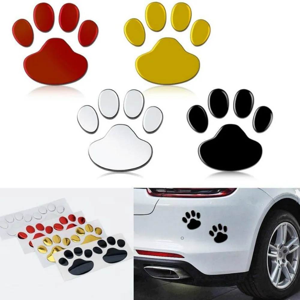 2 unids/set 3D perro Animal oso gato huellas de patas etiqueta engomada del coche fresco diseño huella de patas de perro pegatina pegatinas para coche rojo plata oro negro