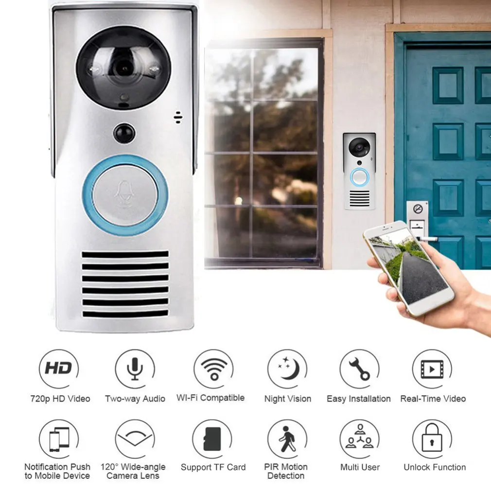 

Video Doorbell Wireless Door Phone Intercom Monitor Smart Bell HD Camera PIR Motion Sensor Night Vision Unlock