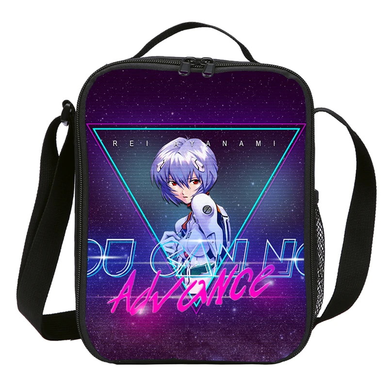 Мультяшный детский Ланч Basg NEON GENESIS EVANGELION EVA узор кулер сумка через плечо термоизолированная теплая школьная коробка для обеда - Цвет: Синий