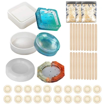 

New 3 Pack Ashtray Resin Molds with 3 Pack Shinny Foil Flakes Sticks and Finger Cots