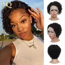 

Short Curly Wigs Pixie Cut Wig Human Hair Lace Front Wig 13x1 Lace Closure Wig Pre Plucked With Baby Hair Natural Black