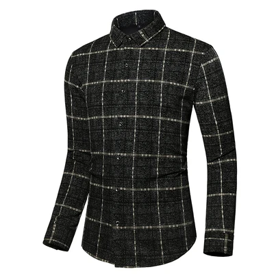 Рубашка для мужчин s Slim Fit с длинными рукавами, рубашки для мужчин, мужская рубашка в стиле кэжуал,, осенняя клетчатая M-7XL, Chemise Homme - Цвет: Хаки