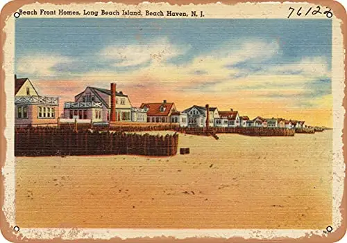 

Metal Sign - New Jersey Postcard - Beach Front Homes, Long Beach Island, Beach Haven, N. J. - Vintage Rusty Look Wall Decor for