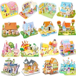 Maison puzzle 3D, jardin, château, dessins animés, jouets éducatifs pour enfants, jeux artisanaux, DIY, pour les petits 
