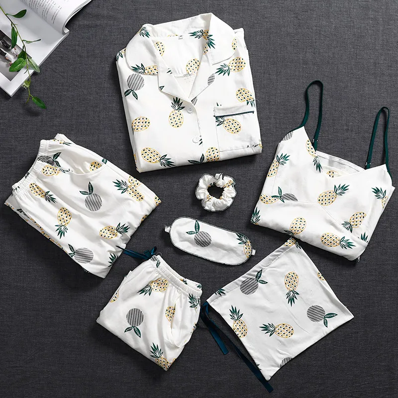 

7-piece/lot Spring Women Pajamas Sets Sexy sleepwear Pyjama for women polyester Pajama Set Women's pijama Sleepwear Home Wear