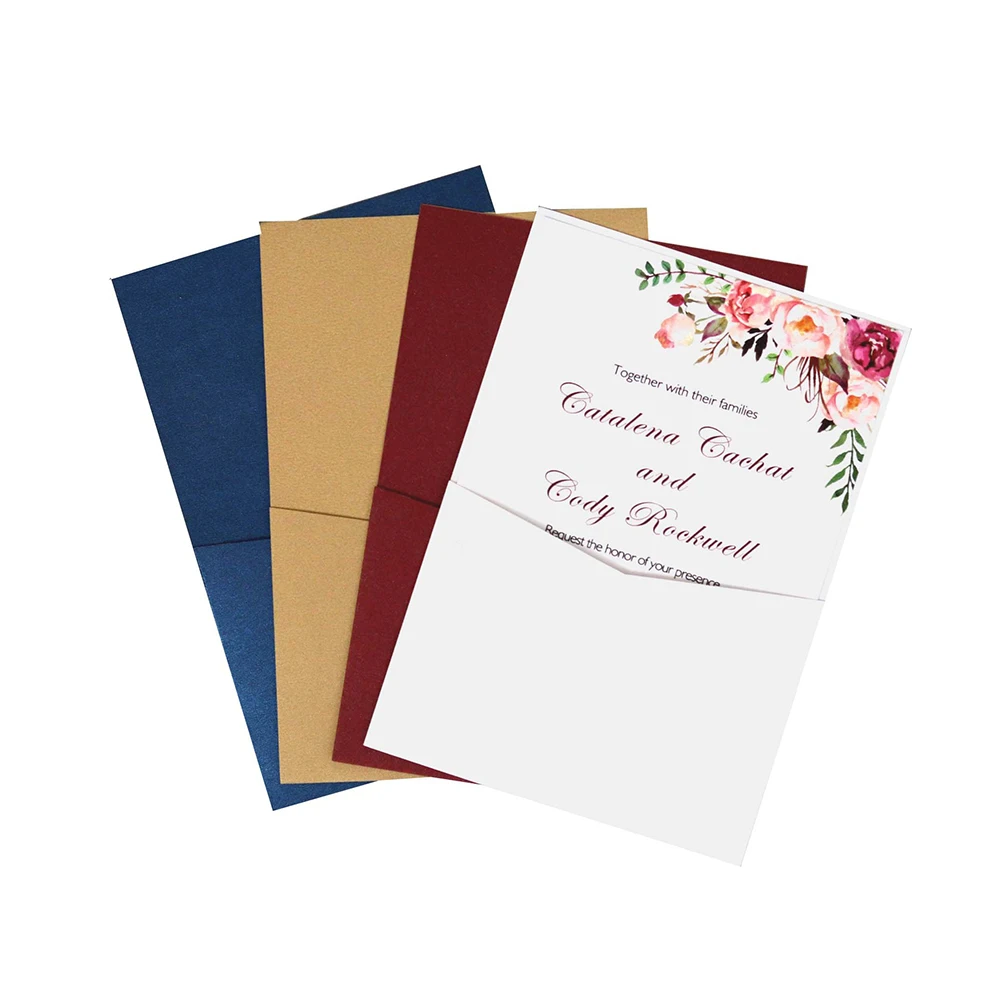  10pcs Simple Solid Color Pocket Wedding Invitation Business Banquet Invitation Large Event Exhibiti - 4.00048E+12