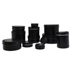 5-250ml Black Aluminum Cans Round Tin Box with Lid Metal Pill Cans Cream Ointment Jars Storage Container for Balm Wax Cosmetics