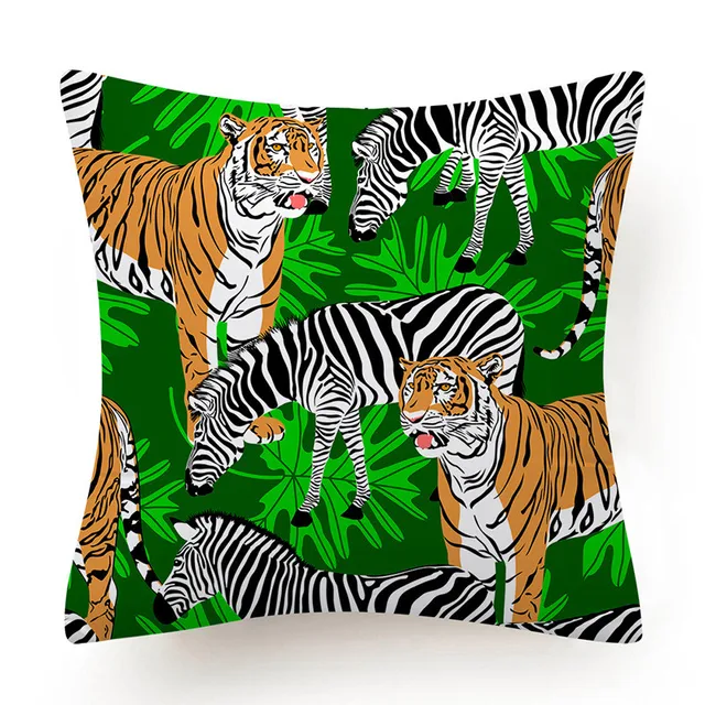 Tropical Jungle Cushion Cover 45x45 Polyester Tiger Leopard Printed Pillowcase Decorative Sofa Cushions Palm Leaf Pillowcover 021