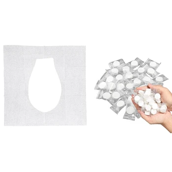 

300 Pcs Bath Accessories: 100 Pcs Disposable Paper Toilet Seat Covers & 200 Pcs Disposable Compressed Cotton Coin Towel
