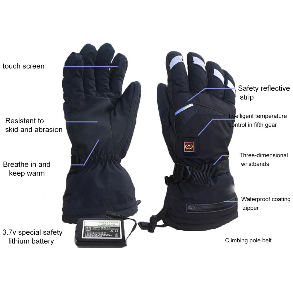 Зимние водонепроницаемые теплые перчатки с электрическим подогревом и сенсорным экраном