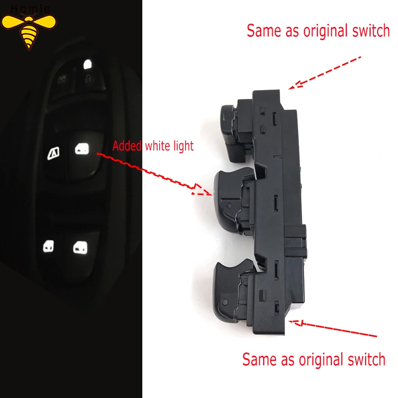 Free Shipping! New Starter Electric Power Window Switch With White Light For Renault Kadjar 2015