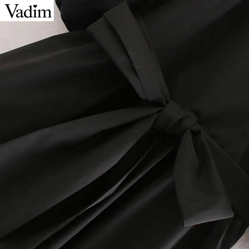 Женское элегантное платье vadim черное миди V шейный галстук бабочка пояса с
