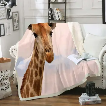 

3D Giraffe Blanket Pink Throw Blanket Afirican Wild Animals Sherpa Fleece Blanket Soft Cozy Plush Blanket For Bed Sofa Blanket