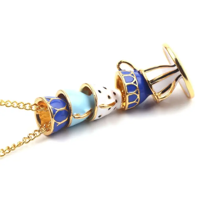 

Enamel Stacked Tea Cup Pendant Necklace Long Sweater Chain Woman Fashion Jewelry