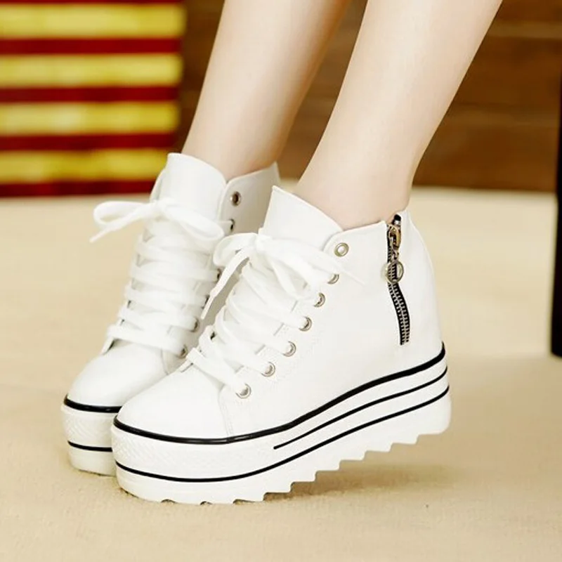 Zapatos de lona con plataforma y tacón alto para mujer, Zapatillas altas  informales con cremallera, color blanco y negro, XKD5015 - AliExpress  Calzado