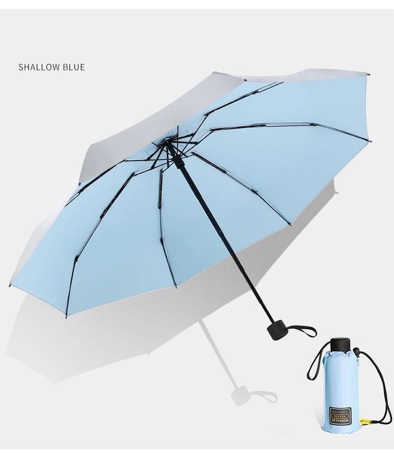 blue Карманный мини-зонтик для женщин, защищающий от УФ-лучей, серебристый, 5 складных зонтов, женский зонтик от дождя, 8 K, ветрозащитный, женский, для путешествий, sombrilla, Плайя - Цвет: blue