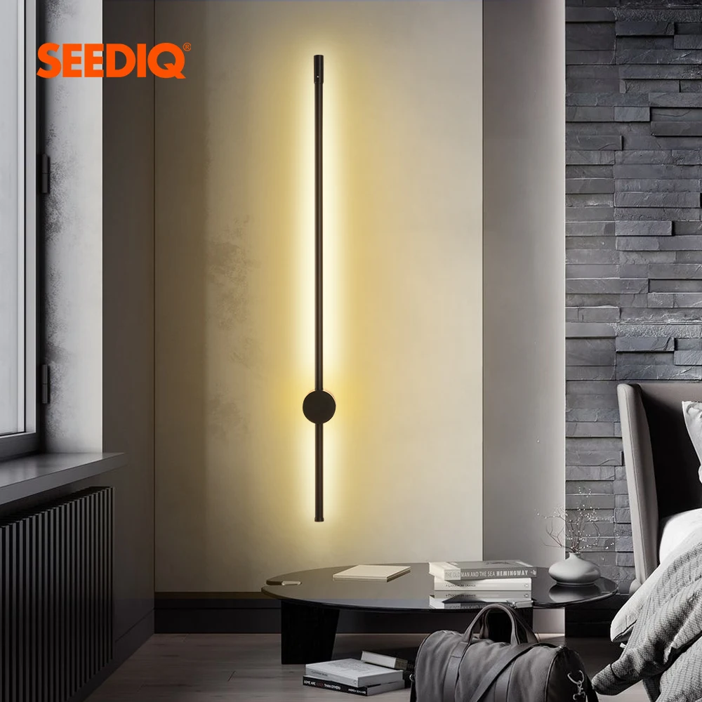 Modern Style Long Strip LED Wall Light Sconce in Black Bedroom Bedside Wall lamp 