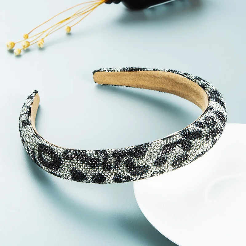 Women Hairband Retro Baroque Starry Rhinestone Sponge Headband Personality Broad Leopard Banquet Headdress Headwear 850 hair accessory hair headdress