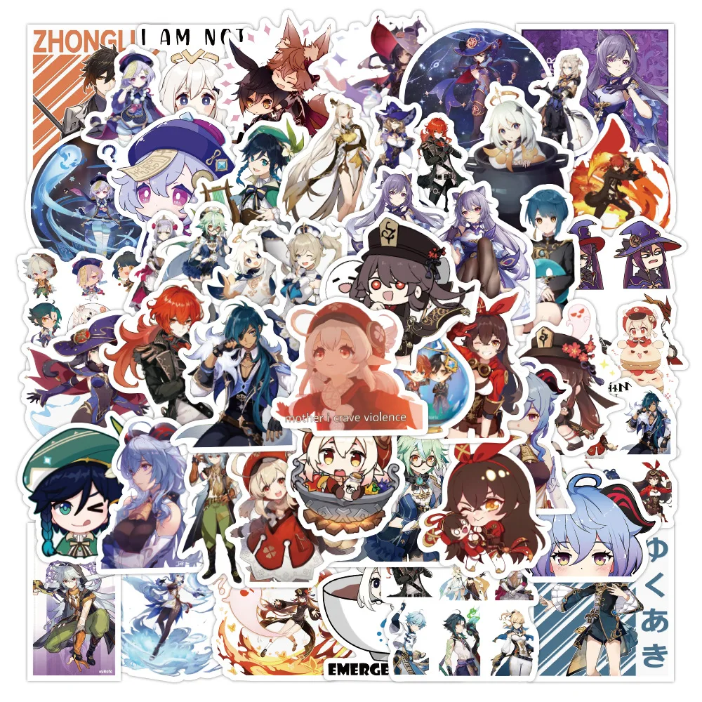 10/30/50Pcs Anime Genshin Impact Game Stickers For Laptop Skateboard Guitar Bicycle Cartoon Graffiti Sticker Kids Toy | Игрушки и хобби