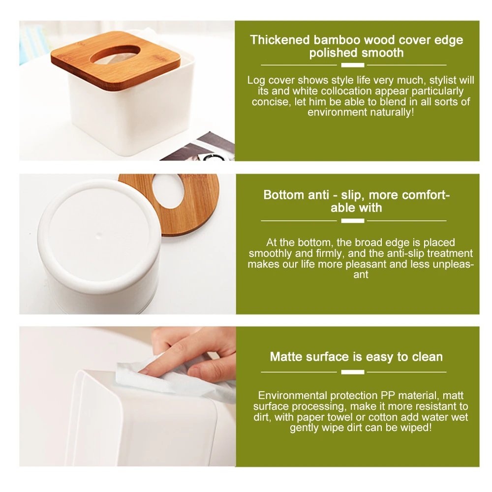 Removable Bamboo Wood Cover Plastic Tissue Box Holder Storage Organizer Fashion Tissue Holder Case for Home Decoration