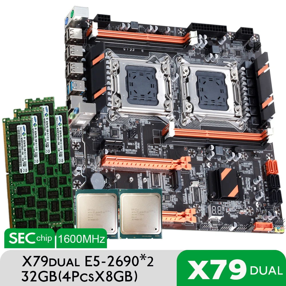 atermiter X79 Dual CPU motherboard set with 2 × Xeon E5 2690 4 × 8GB = 32GB 1600MHz PC3 12800 DDR3 ECC REG memory|Motherboards| - AliExpress