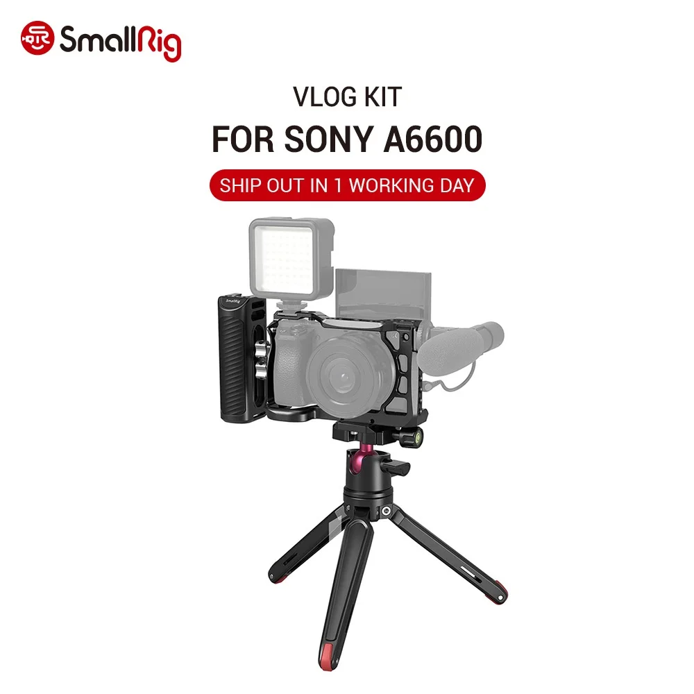 

SmallRig DSLR Camera Vlog Kit KGW114 Cameara Cage +Mini Tripod+Side Handle For Sony A6600 Set