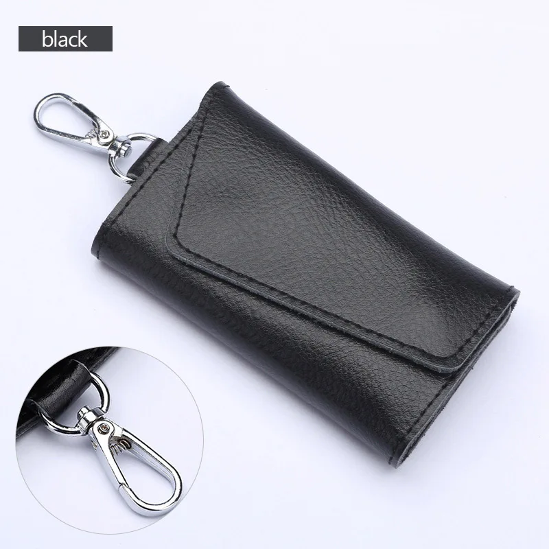 AIREEBAY Genuine Leather Keychain Men Women Key Holder Organizer Pouch Cow Split Car Key Bag Wallet Housekeeper Key Case Pouch - Color: A9001black-B