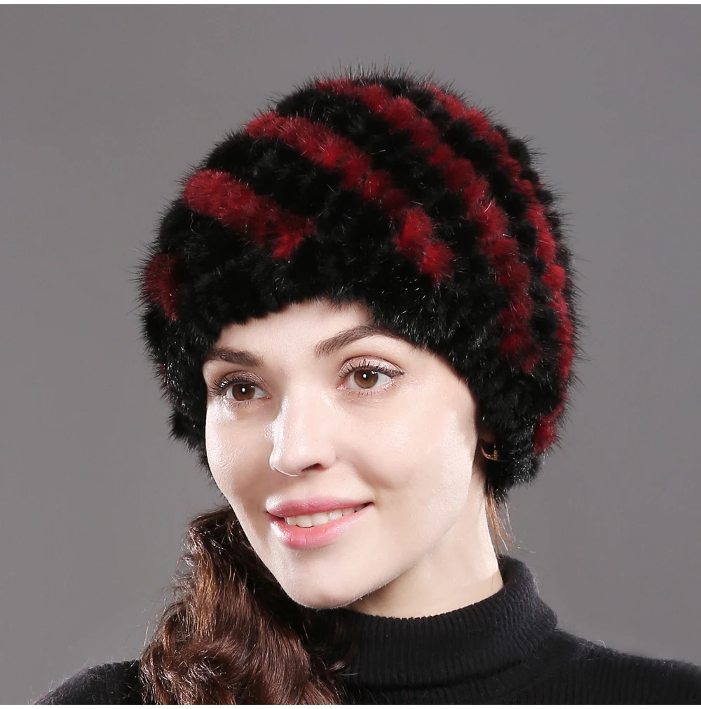 Новая женская вязаная меховая шапка из натуральной норки ручной работы для русской зимы, теплые женские шапки из натурального меха норки, хорошие эластичные шапки из меха норки